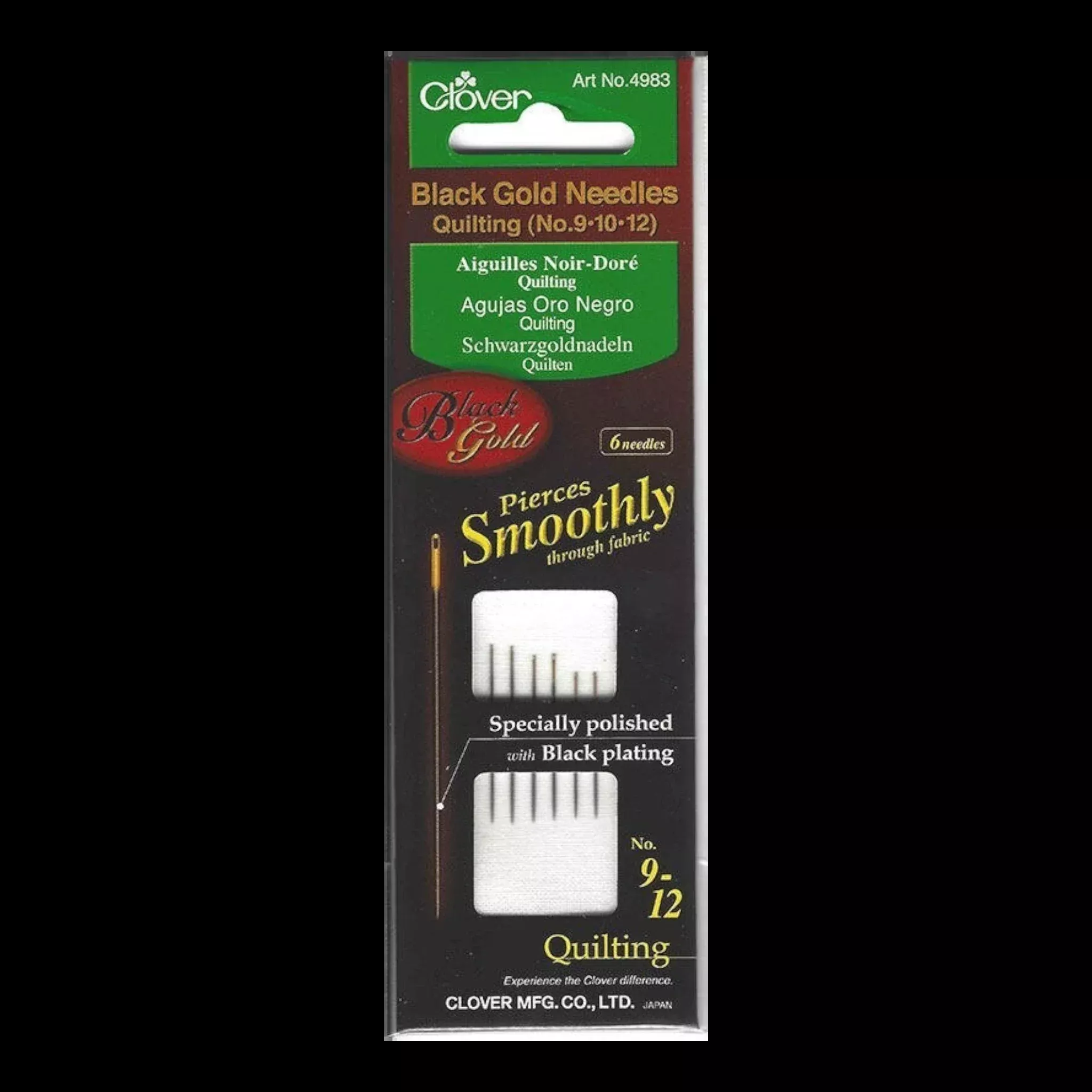 Clover Black Gold Quilting Needle Sizes 9 - 12