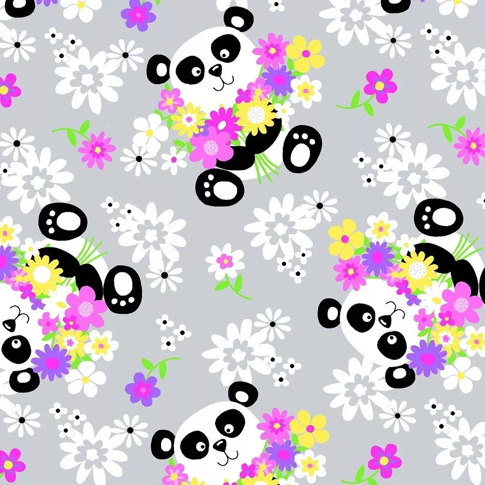 Comfy Flannel | Grey Panda & Flowers