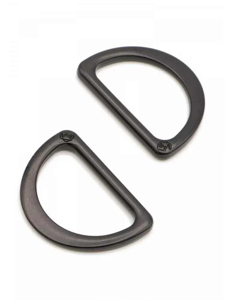 D Ring Flat Black Metal Set of Two 25 mm