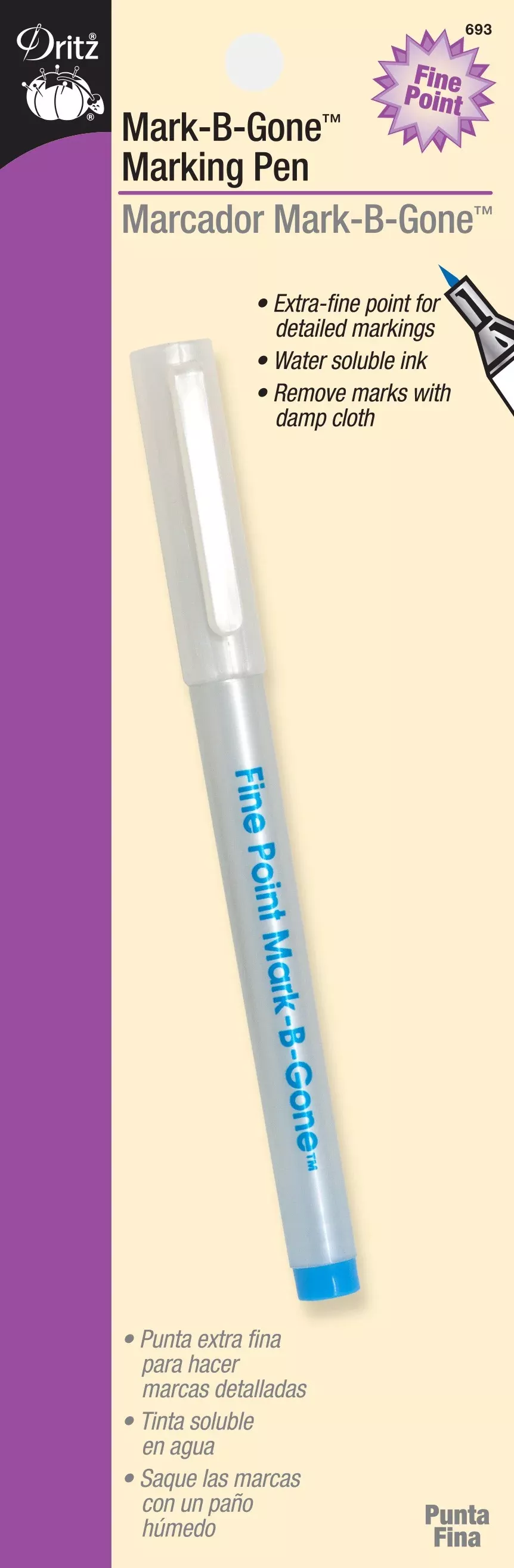 DRITZ: Mark-B-Gone Fine Point Water-Soluble Pen- Blue