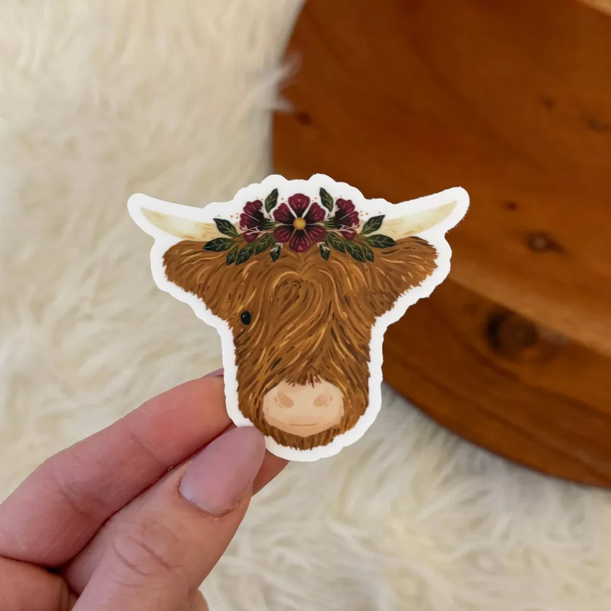 Highland Cow & Flower Crown Sticker