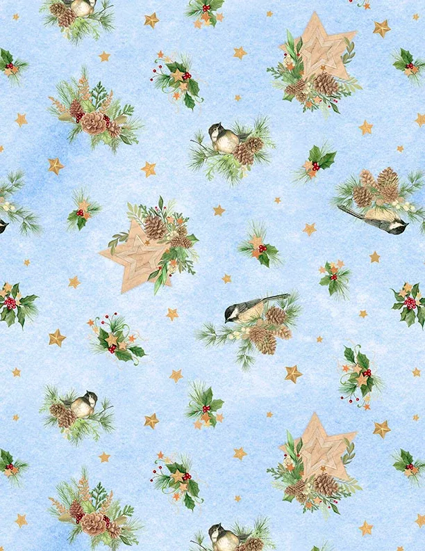 Let it Snow-Man! Birds/Pine Toss Lt Blue