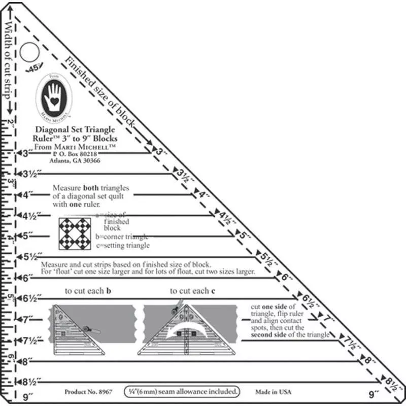 Marti Michell - Small Diagonal Set Triangle Ruler - 3 in to 9 in