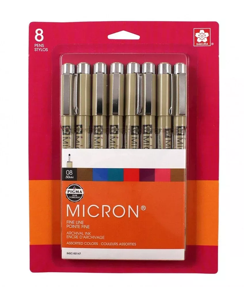 Sakura Pigma Micron 08 Pen Set Assorted Colours 8pk