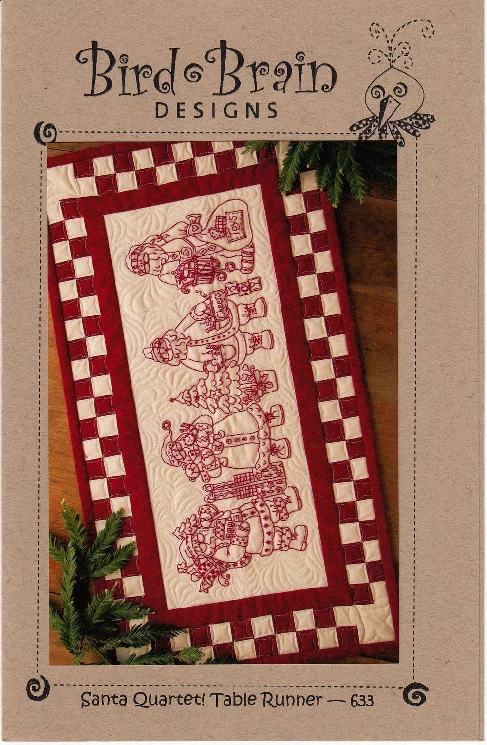 Santa Quartet Table Runner Embroidery Quilt Pattern by Robin Kingsley of Bird Brain Designs