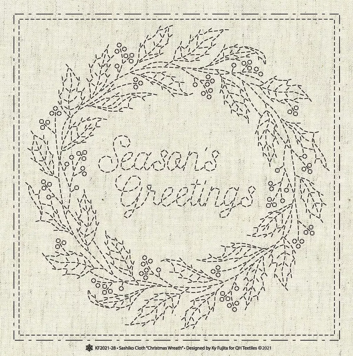 Sashiko Cloth - Christmas Wreath
