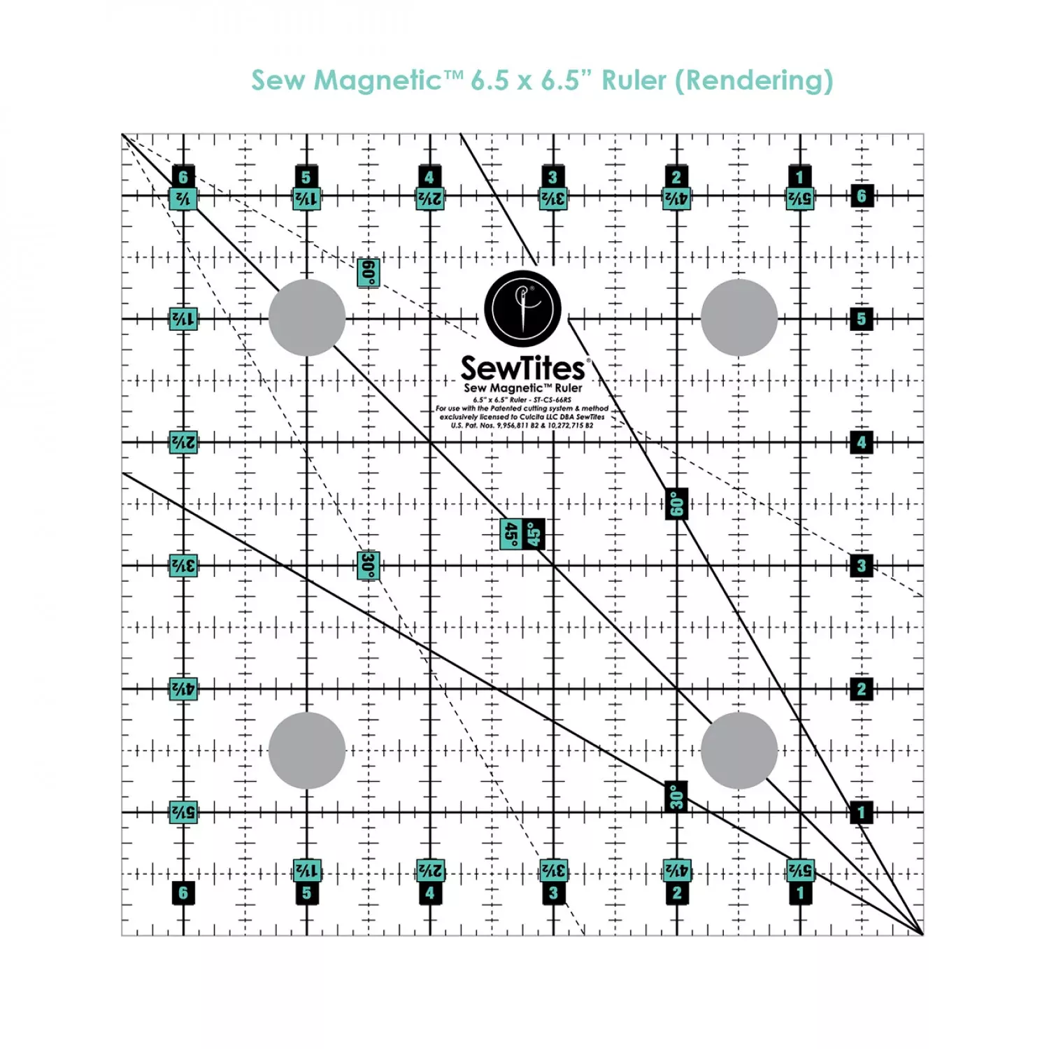 Sew Magnetic 6.5 Inch Square Right-Handed Ruler for use with Sew Magnetic Mats from SewTites