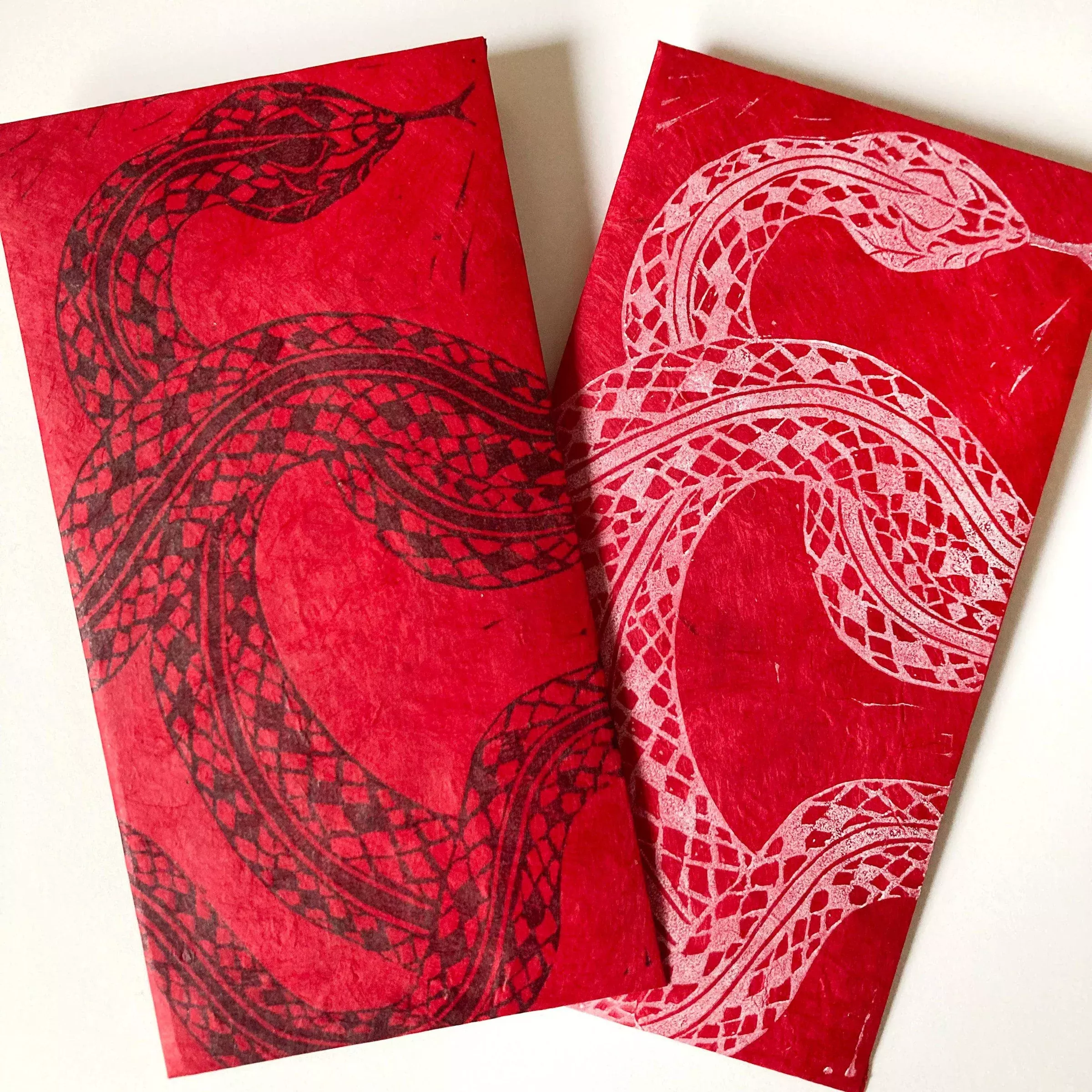 Snake Blockprinted Lunar New Year Red Envelope - White Snake