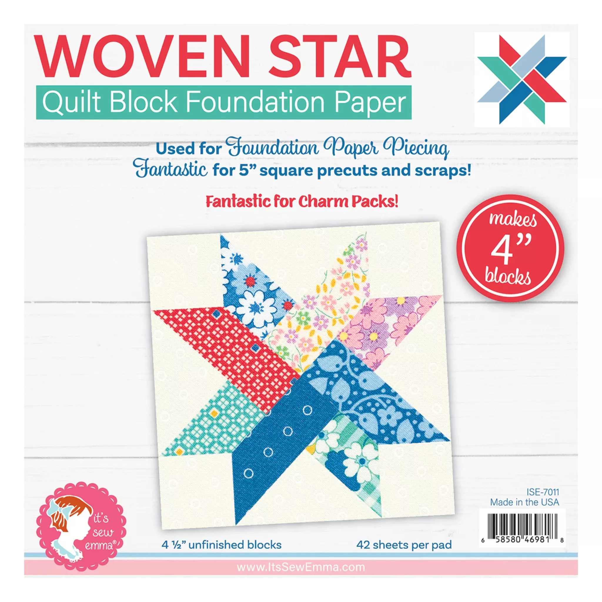 Woven Star 4-Inch Quilt Block Foundation Paper Pad for It's Sew Emma