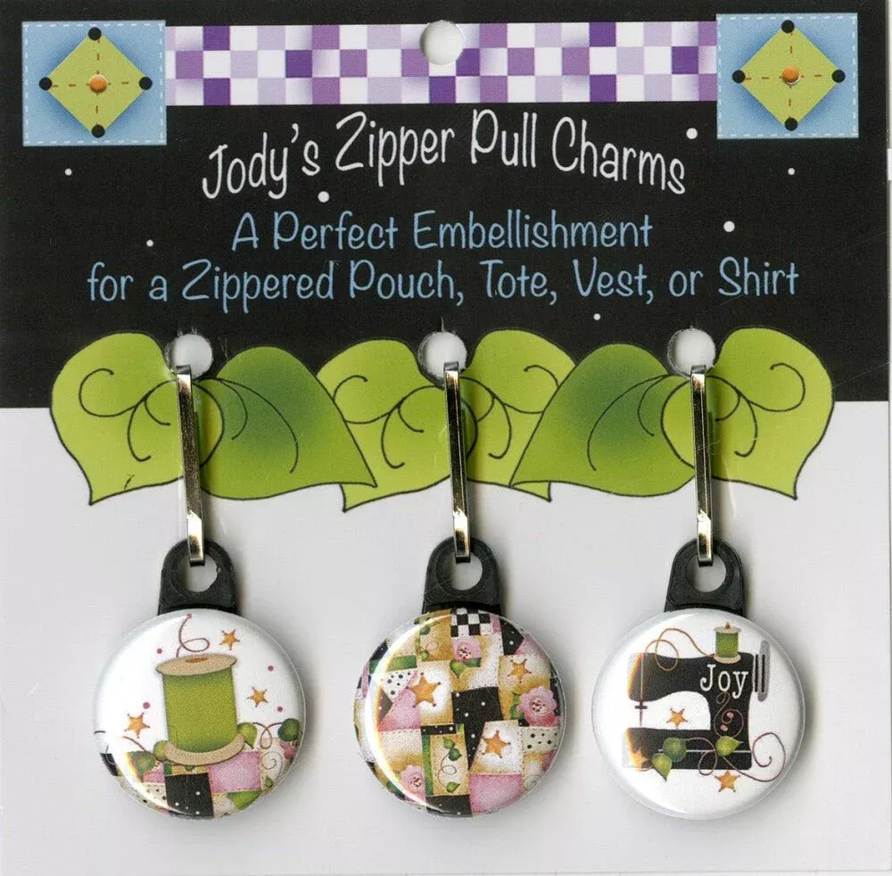 Zip Charm Set Pink and Black theme for Quilters